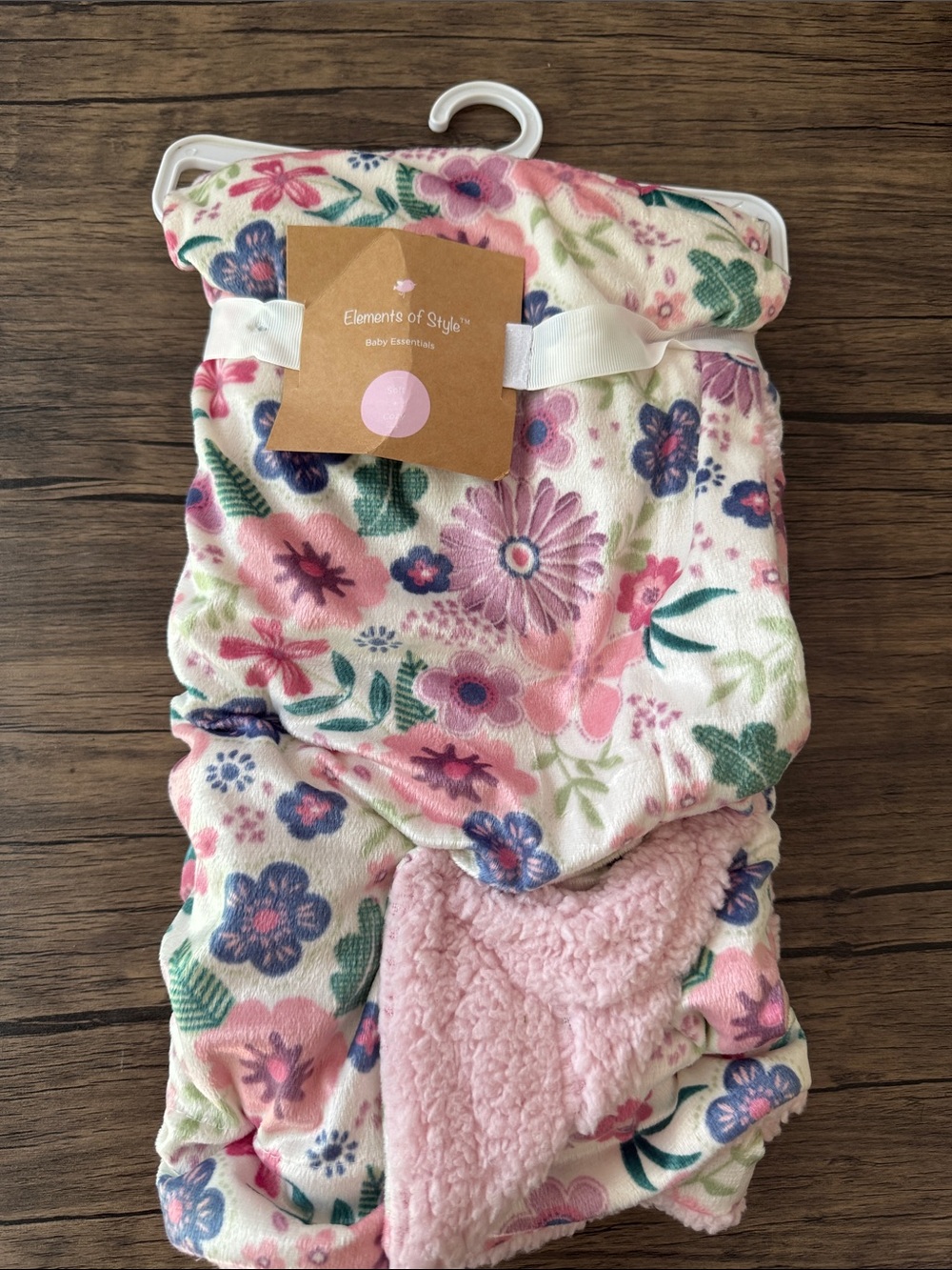 Floral Baby Blanket with Pink Sherpa Backing